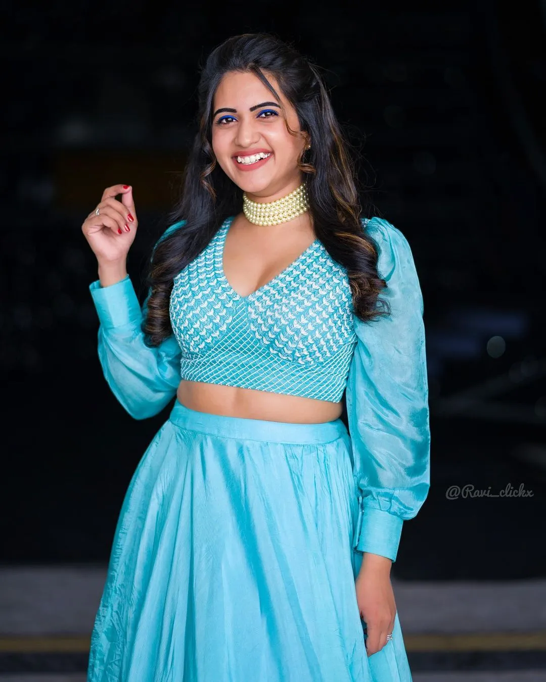 TELUGU TV ACTRESS SRAVANTHI CHOKARAPU STILLS IN BLUE LEHENGA CHOLI 2